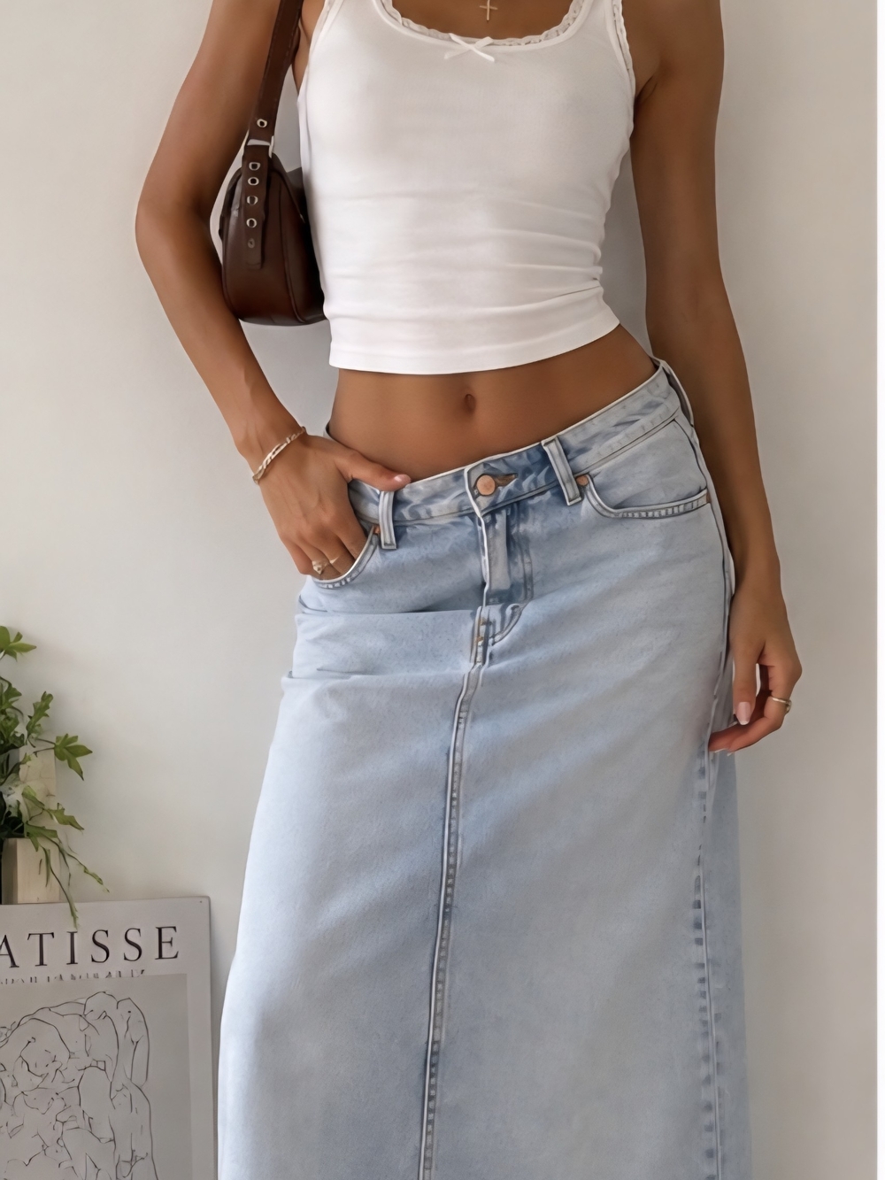 Y2K Light Wash Raw Hem Denim Maxi Skirt | Low Rise | 90s 2000s